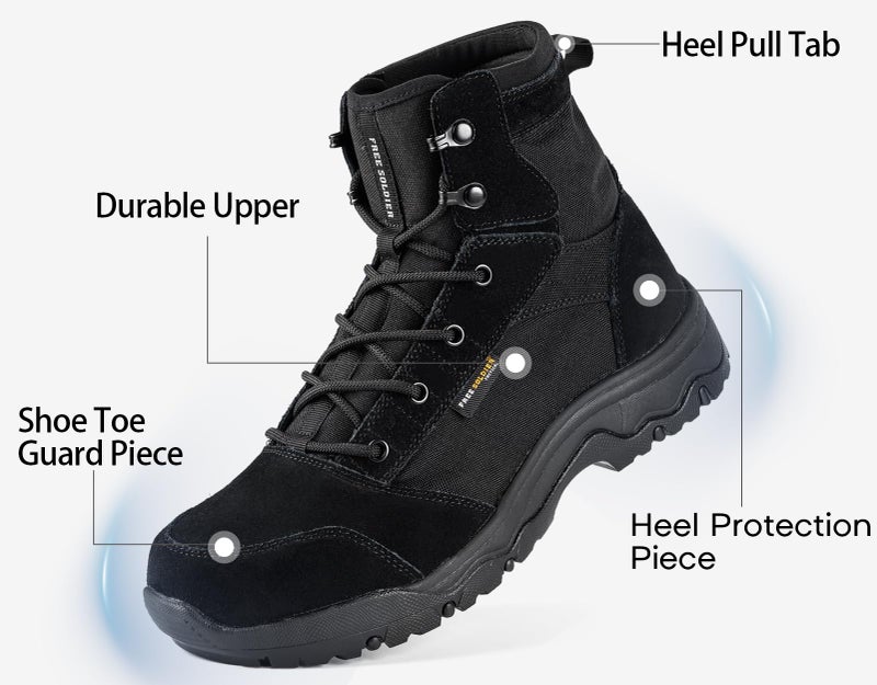 FREE SOLDIER Men's Tactical Hiking Boots Lightweight Comfortable Work Boots Combat Boots 6 Inches(Black 9.5) - Image 4